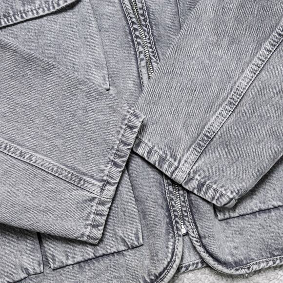 H&M Gray Denim Utility Cargo Jacket Full Zip Womens Size M NWT - Picture 12 of 13